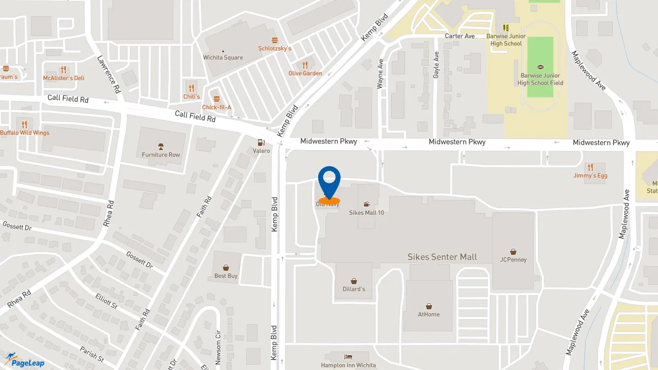 https://pageleap.com map showing location of On The Border Mexican Grill &amp; Cantina - Wichita Falls in Wichita Falls.