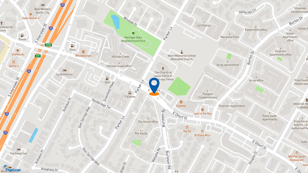 https://pageleap.com map showing location of P. Terry&#039;s Burger Stand in Austin.