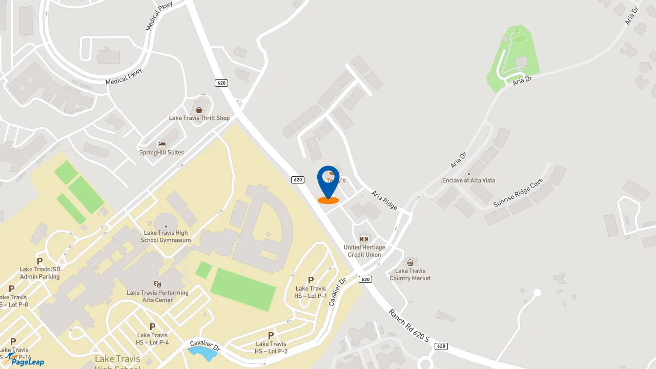 https://pageleap.com map showing location of P. Terry&#039;s Burger Stand in Lakeway.