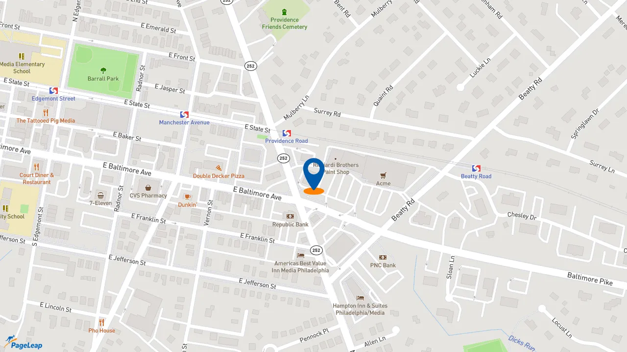 https://pageleap.com map showing location of Pancheros Mexican Grill - Media in Media.