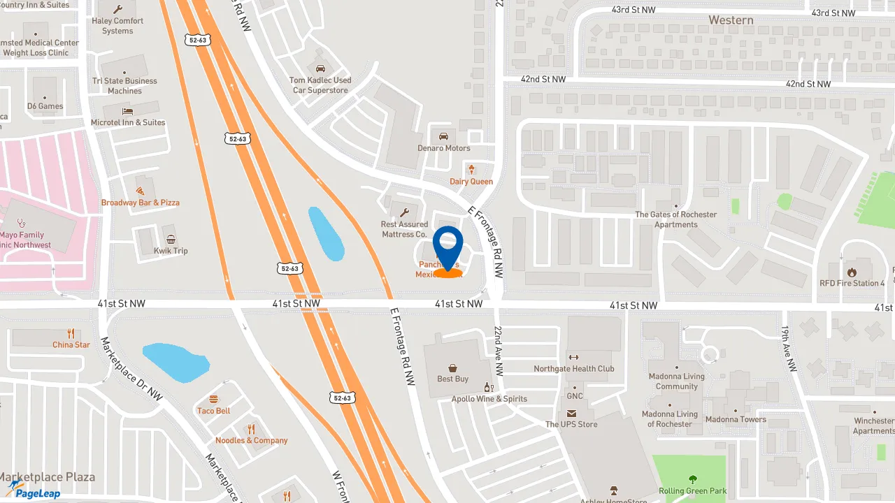 https://pageleap.com map showing location of Pancheros Mexican Grill - Rochester in Rochester.