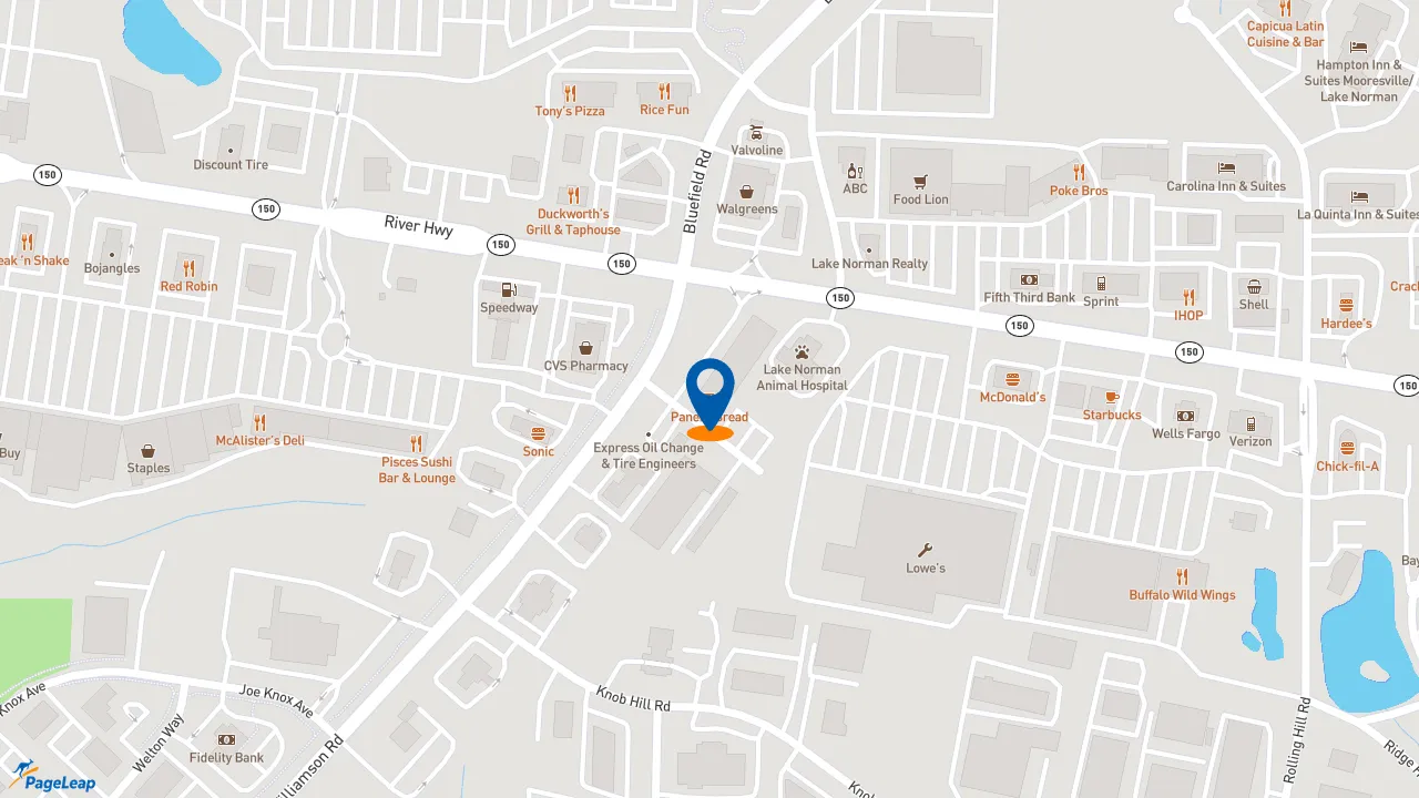 https://pageleap.com map showing location of Panera Bread in Mooresville.