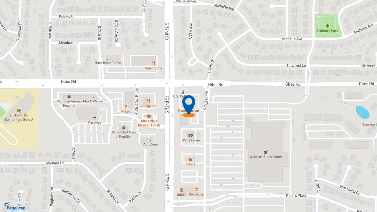 https://pageleap.com map showing location of Panera Bread in Papillion.