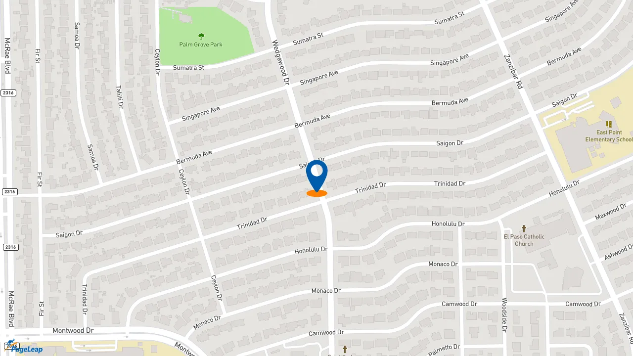 https://pageleap.com map showing location of Papa Eric&#039;s Burgers in El Paso.