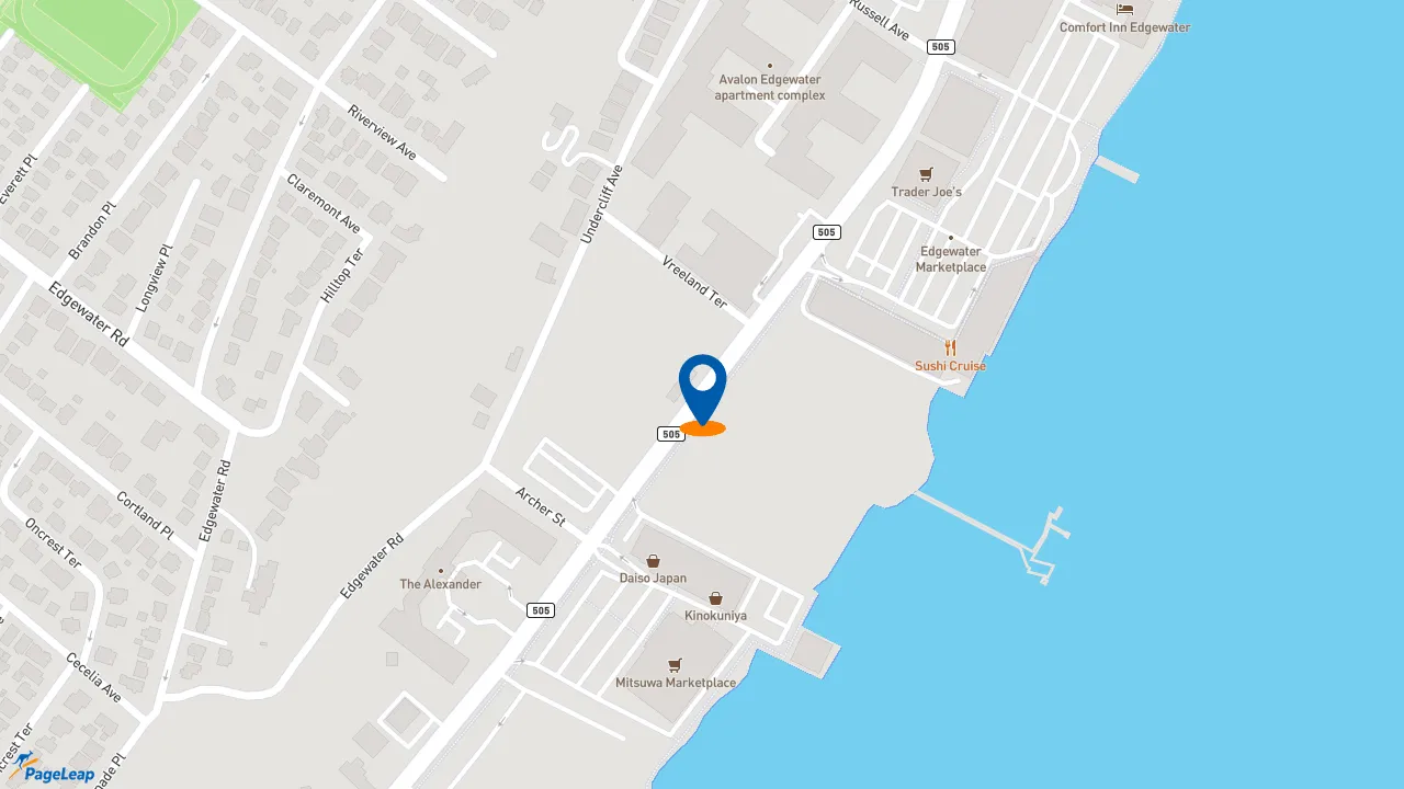 https://pageleap.com map showing location of Pardon My Cheesesteak in Edgewater.