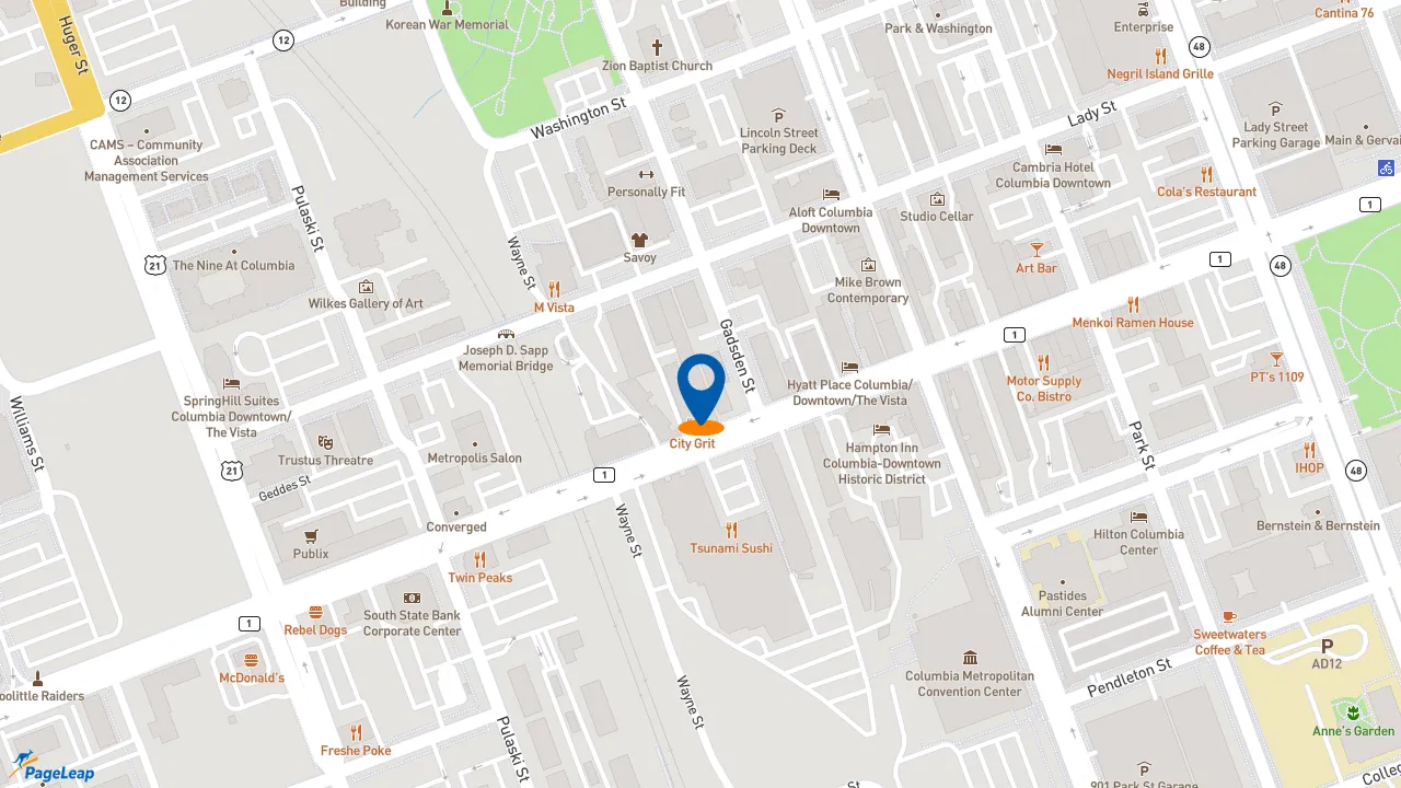 https://pageleap.com map showing location of Pardon My Cheesesteak in Columbia.