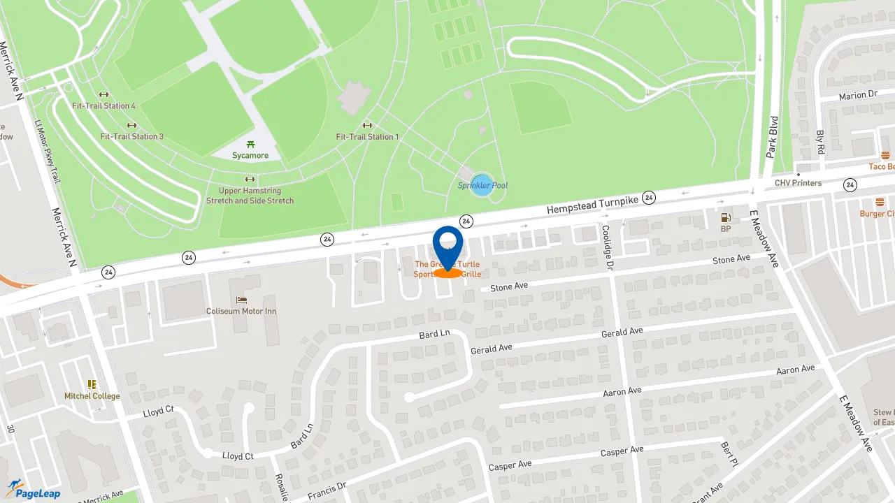 https://pageleap.com map showing location of Pardon My Cheesesteak in East Meadow.