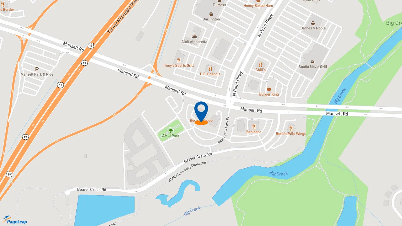https://pageleap.com map showing location of Pardon My Cheesesteak in Alpharetta.