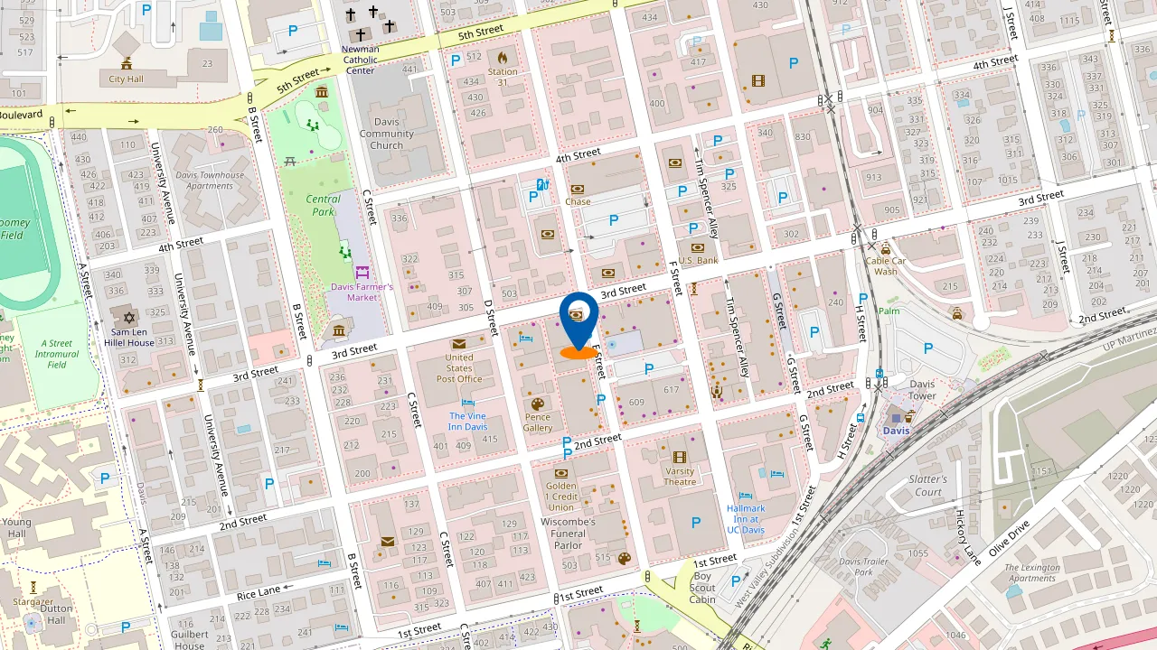 https://pageleap.com map showing location of Peet&#039;s Coffee in Davis.