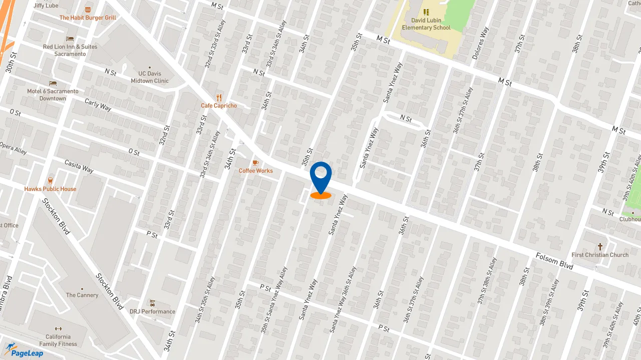 https://pageleap.com map showing location of Peet&#039;s Coffee in Sacramento.