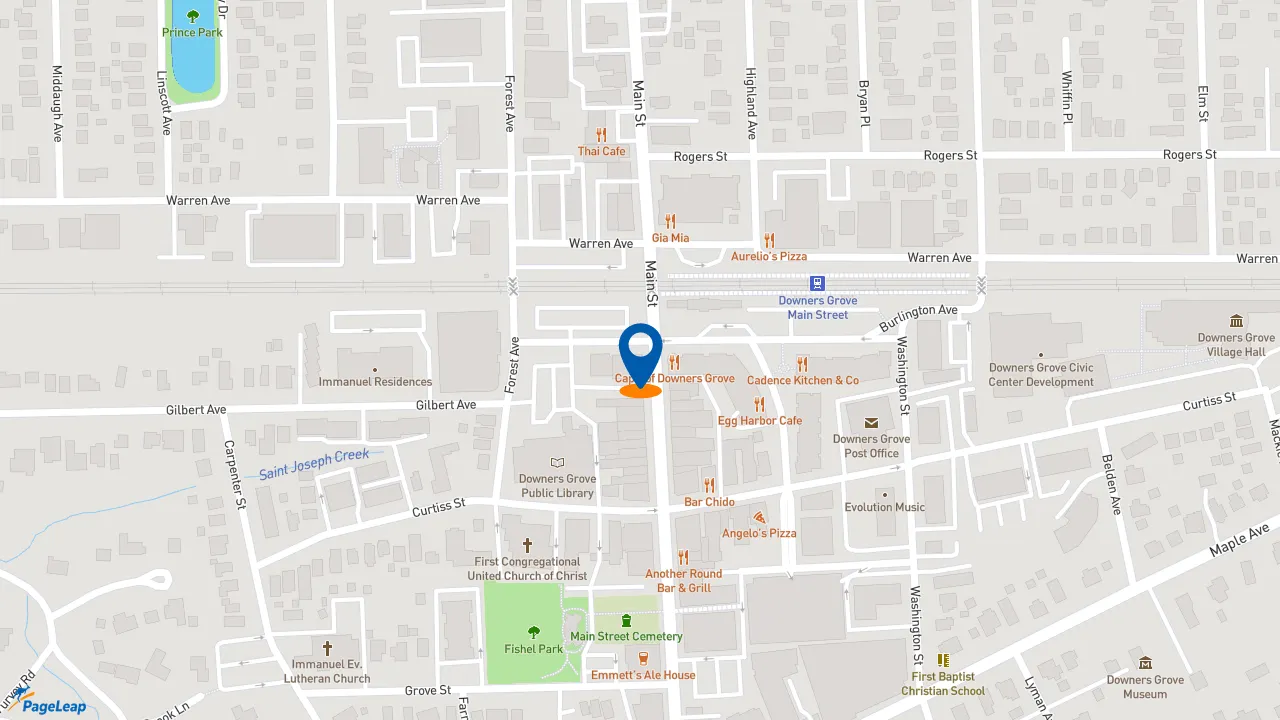 https://pageleap.com map showing location of Peet&#039;s Coffee in Downers Grove.