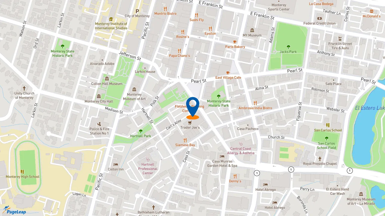 https://pageleap.com map showing location of Peet&#039;s Coffee in Monterey.