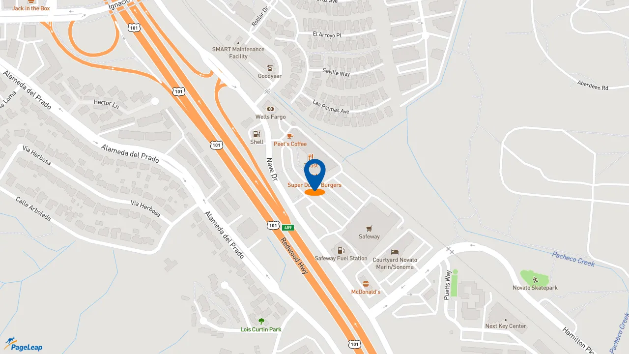 https://pageleap.com map showing location of Peet&#039;s Coffee in Novato.