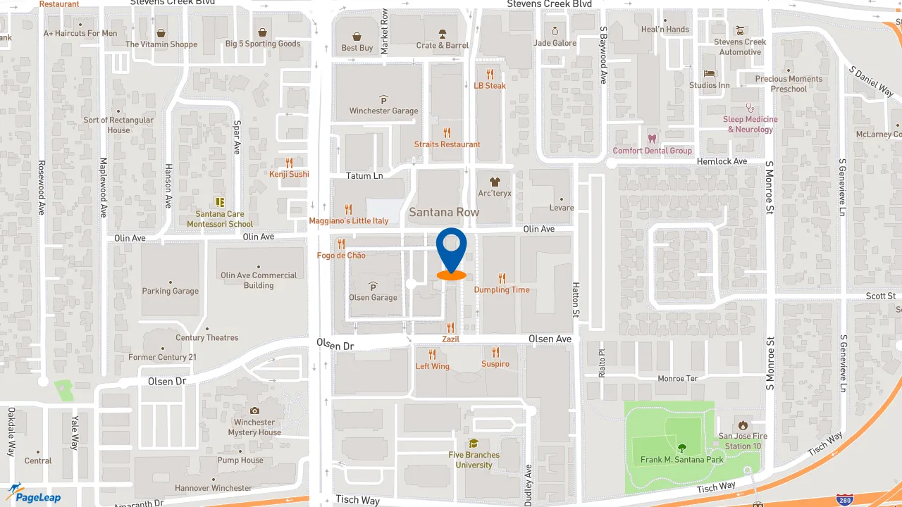 https://pageleap.com map showing location of Peet&#039;s Coffee in San Jose.