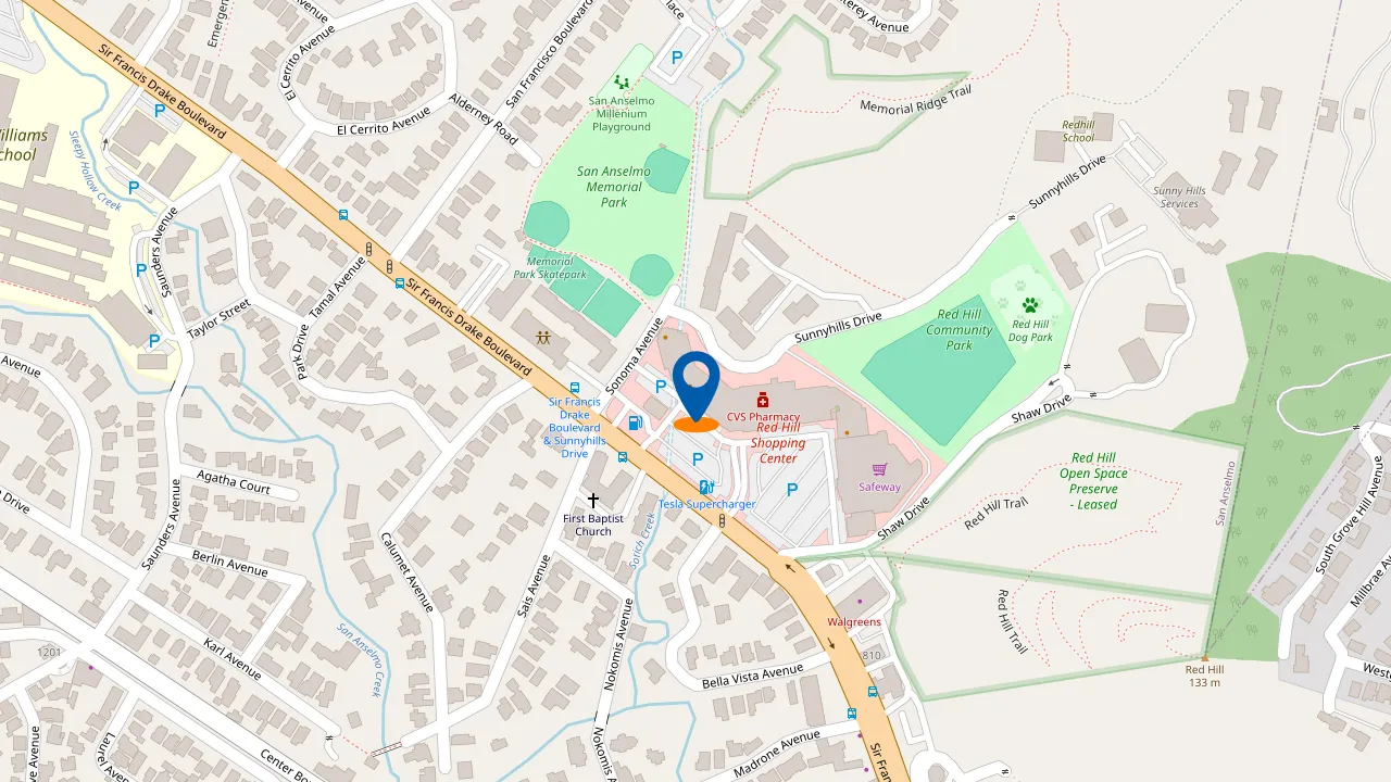 https://pageleap.com map showing location of Peet&#039;s Coffee in San Anselmo.