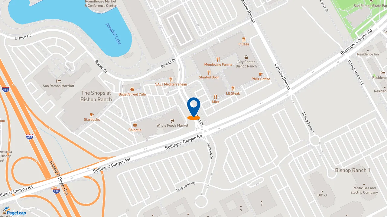 https://pageleap.com map showing location of Peet&#039;s Coffee in San Ramon.