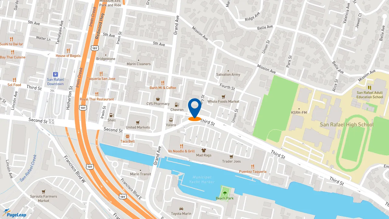 https://pageleap.com map showing location of Peet&#039;s Coffee in San Rafael.