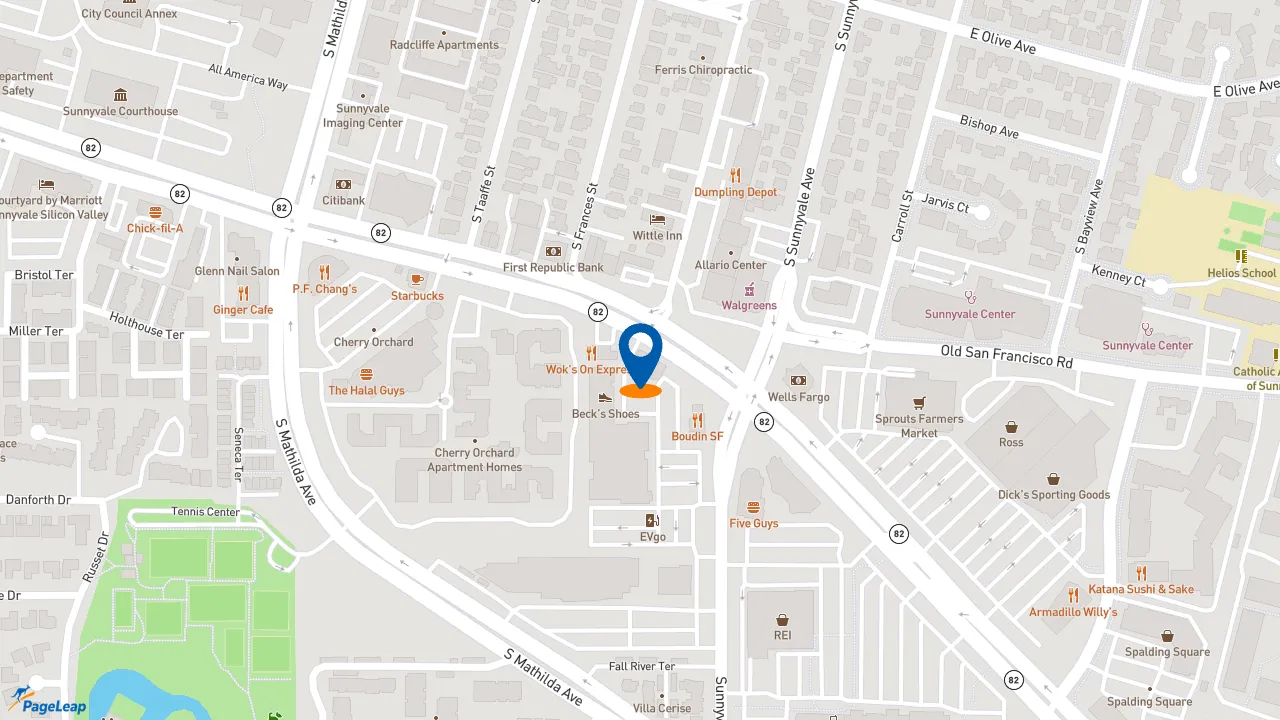 https://pageleap.com map showing location of Peet&#039;s Coffee in Sunnyvale.