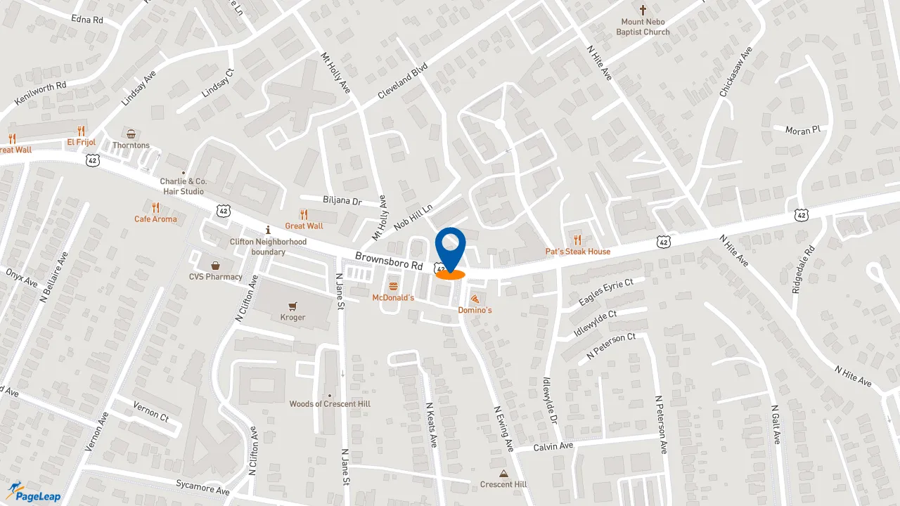 https://pageleap.com map showing location of Penn Station East Coast Subs in Louisville.
