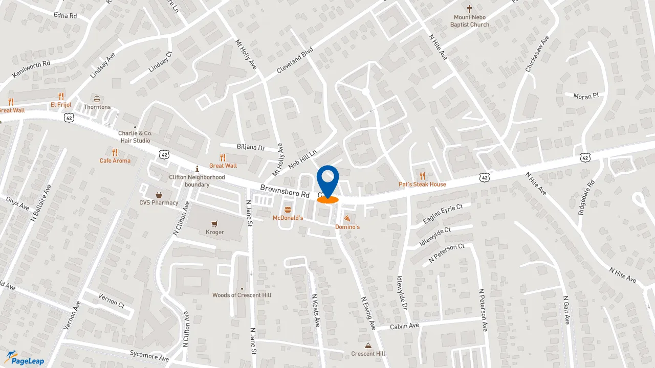 https://pageleap.com map showing location of Penn Station East Coast Subs in Louisville.