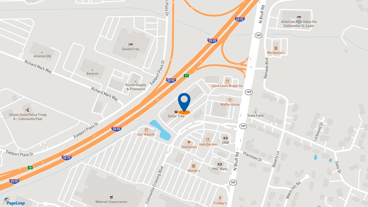 https://pageleap.com map showing location of Penn Station East Coast Subs in Collinsville.