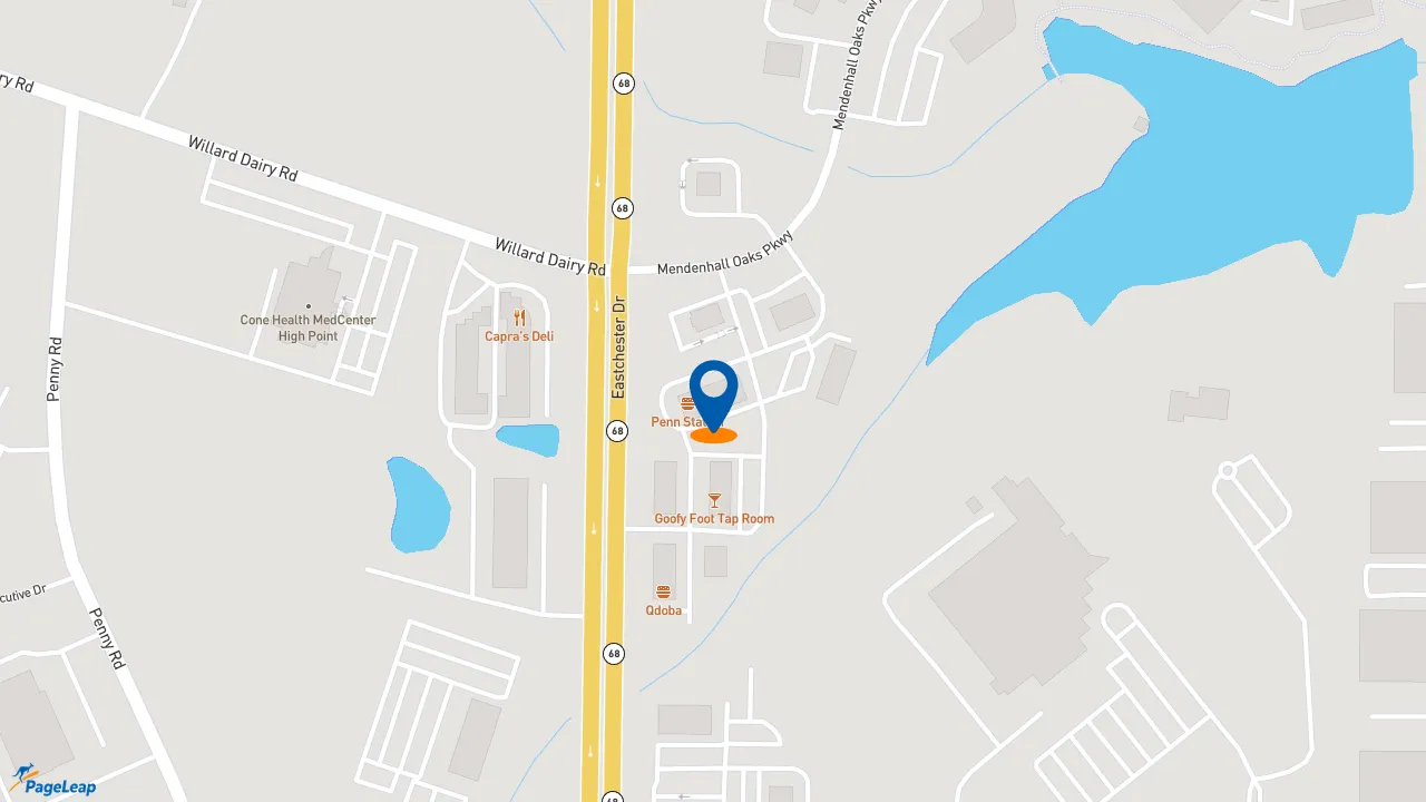 https://pageleap.com map showing location of Penn Station East Coast Subs in High Point.