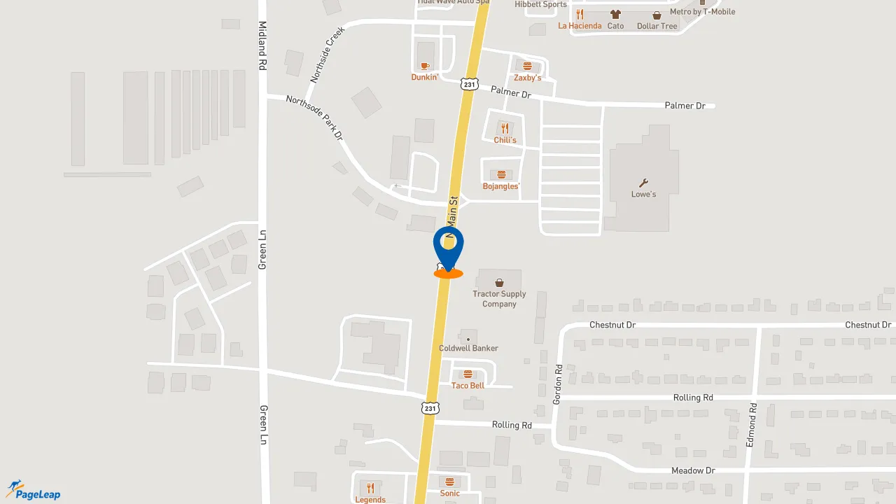 https://pageleap.com map showing location of Penn Station East Coast Subs in Shelbyville.