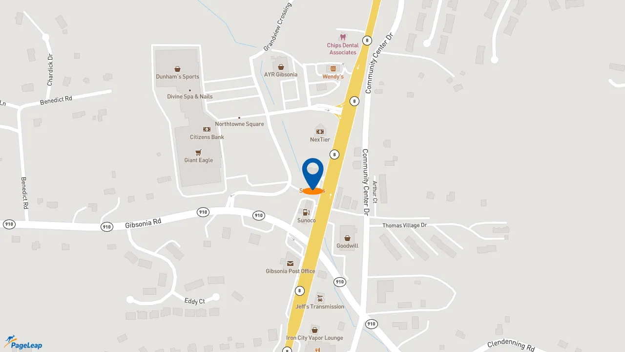 https://pageleap.com map showing location of Penn Station East Coast Subs in Gibsonia.