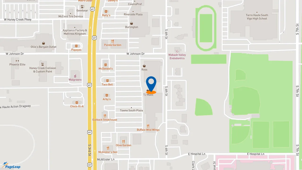 https://pageleap.com map showing location of Penn Station East Coast Subs in Terre Haute.