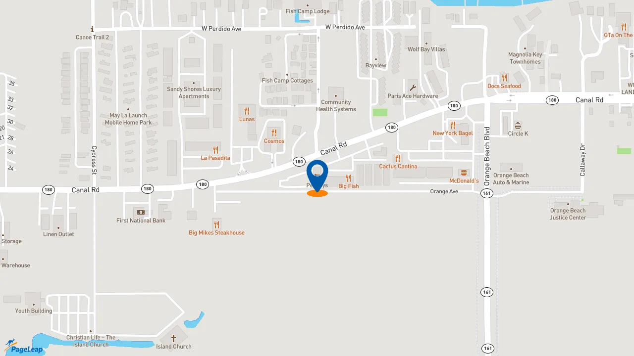 https://pageleap.com map showing location of Pep Boys in Orange Beach.