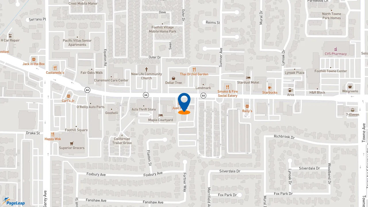 https://pageleap.com map showing location of Pep Boys in Pomona.