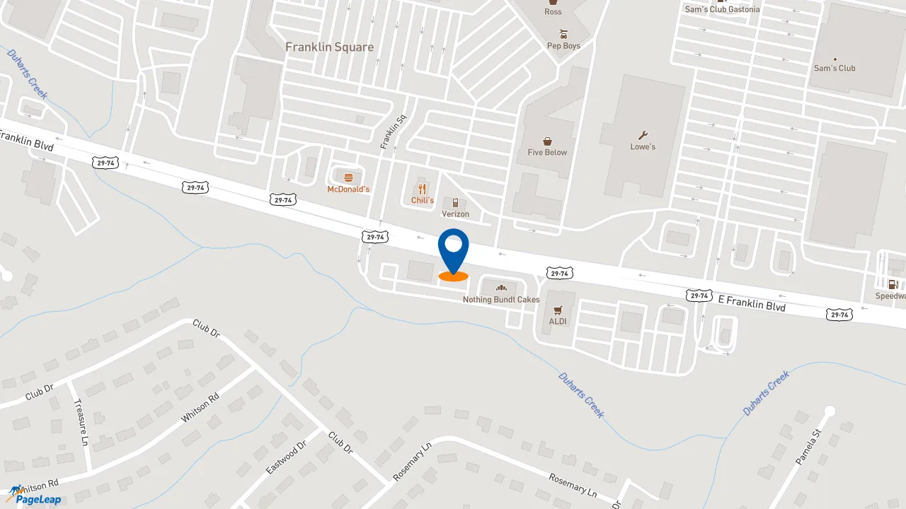 https://pageleap.com map showing location of Pep Boys in Gastonia.