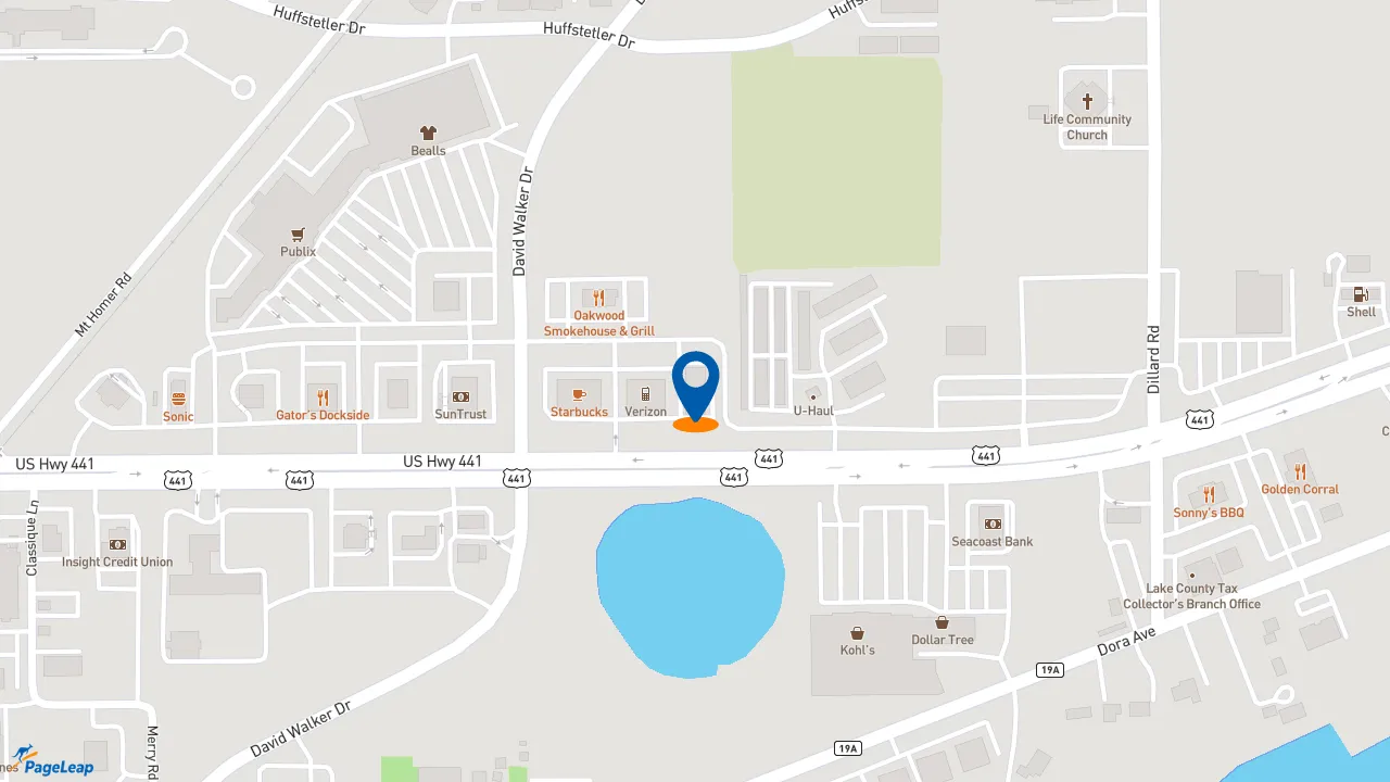 PageLeap.com map showing location of Pep Boys in Eustis.