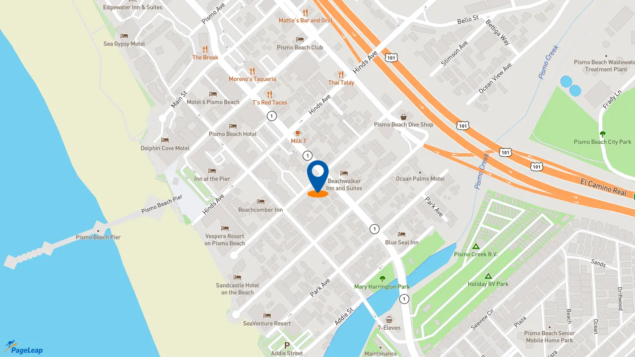 https://pageleap.com map showing location of Pequin Coastal Cocina in Pismo Beach.