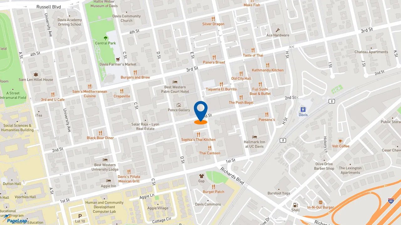 https://pageleap.com map showing location of Philz Coffee in Davis.