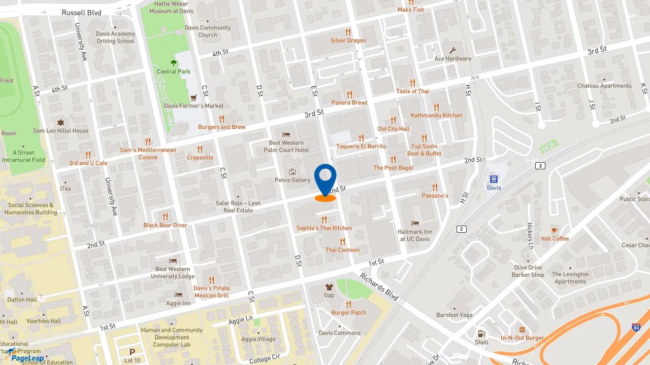 https://pageleap.com map showing location of Philz Coffee in Davis.