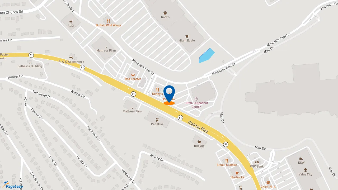 https://pageleap.com map showing location of Pizza Hut in Pittsburgh.
