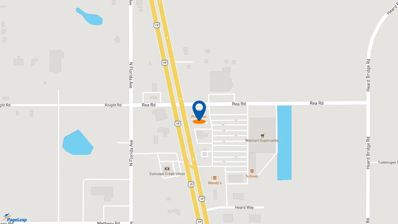 https://pageleap.com map showing location of Pizza Hut in Wauchula.