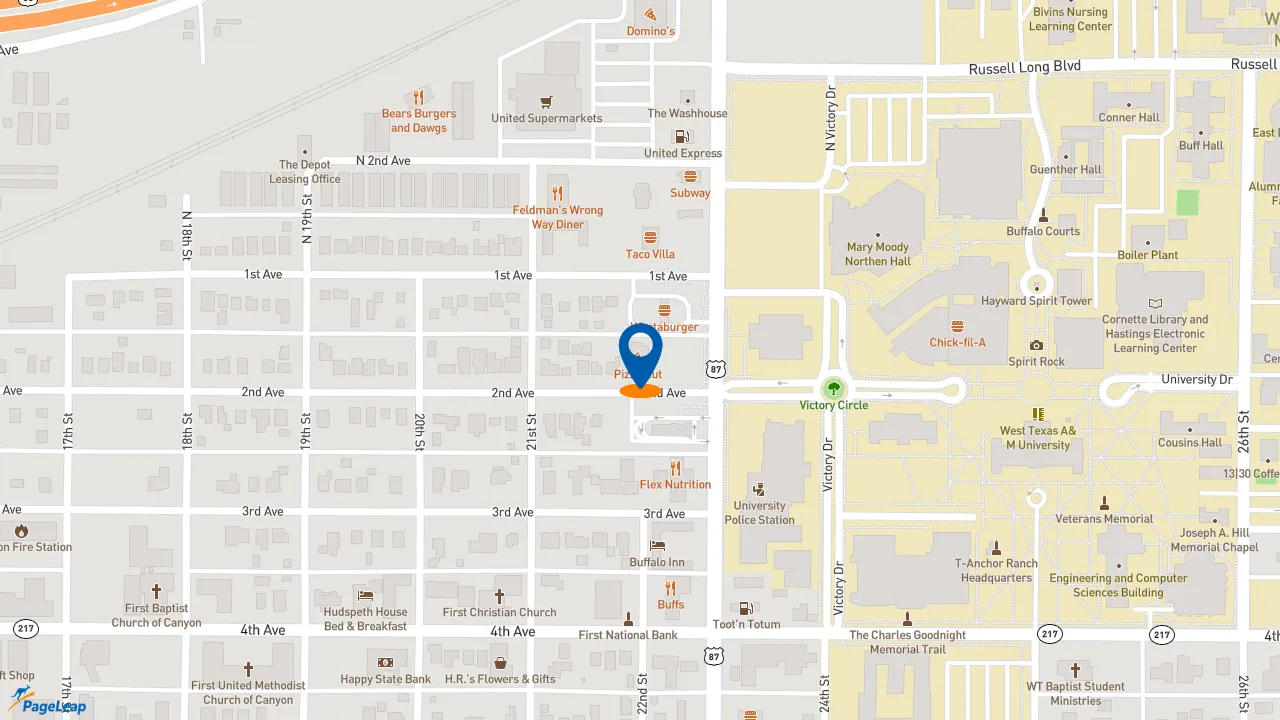 https://pageleap.com map showing location of Pizza Hut in Canyon.