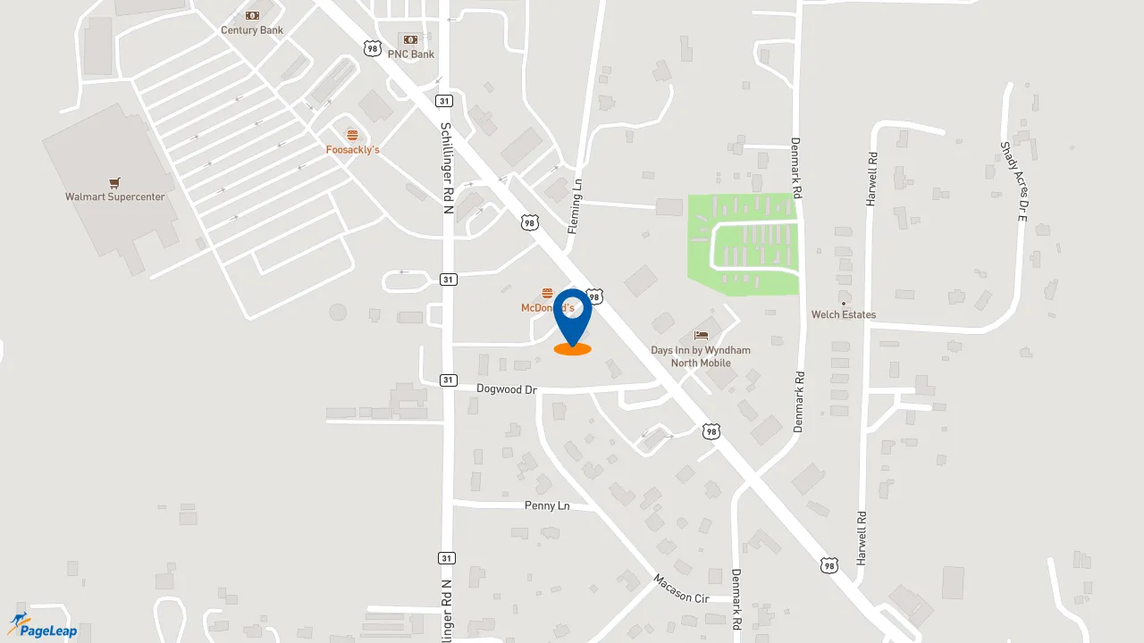 https://pageleap.com map showing location of Pizza Hut in Mobile.