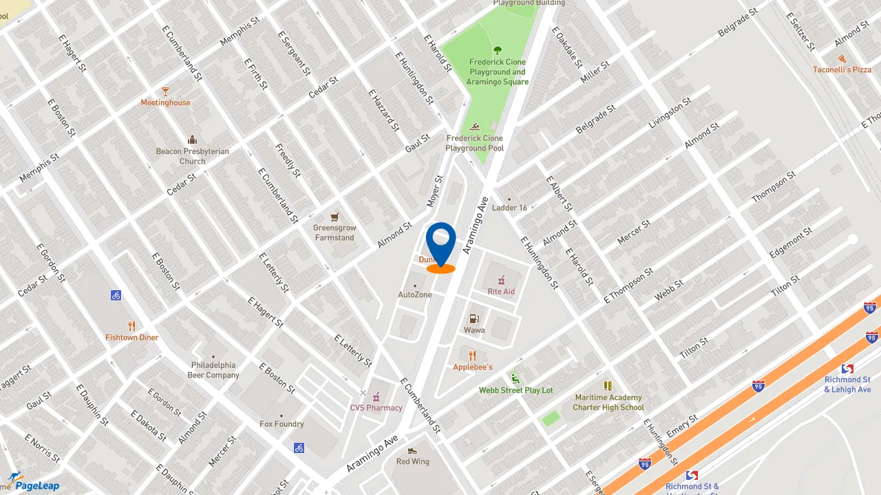 https://pageleap.com map showing location of Pizza Hut in Philadelphia.
