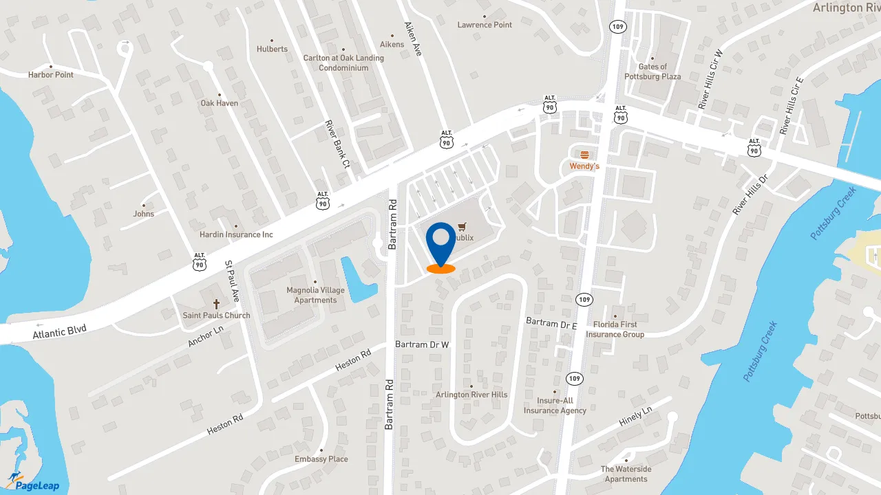 https://pageleap.com map showing location of Pizza Hut in Jacksonville.