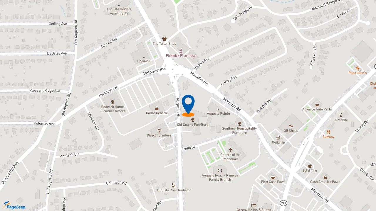 https://pageleap.com map showing location of Pizza Hut in Greenville.