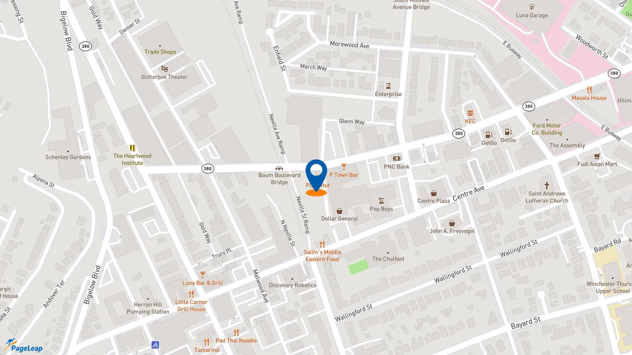 https://pageleap.com map showing location of Pizza Hut in Pittsburgh.
