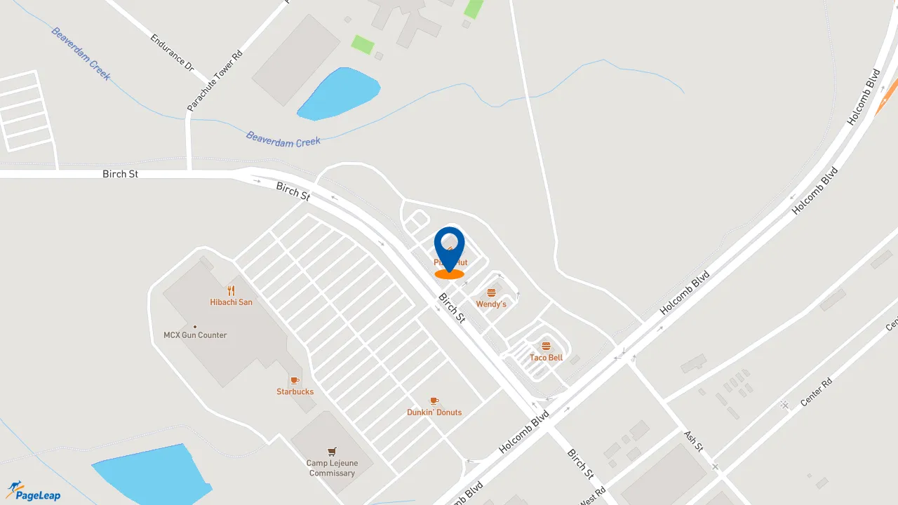 https://pageleap.com map showing location of Pizza Hut in Camp Lejeune.