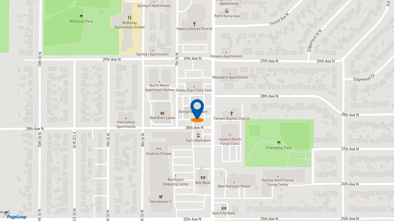 https://pageleap.com map showing location of Pizza Hut in Fargo.