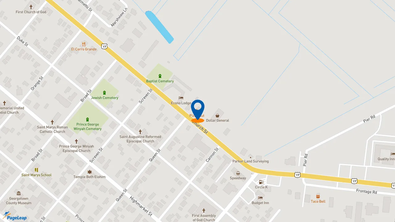 https://pageleap.com map showing location of Pizza Hut in Georgetown.