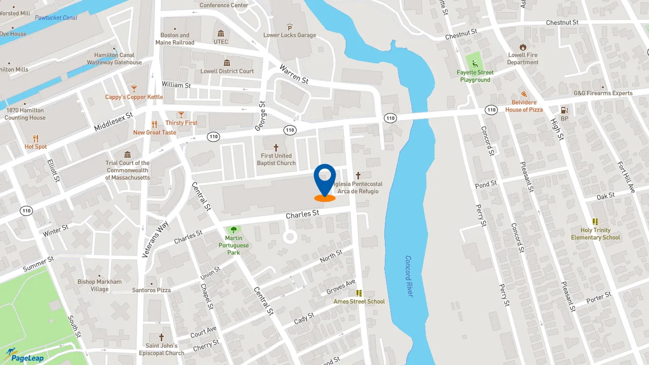https://pageleap.com map showing location of Pizza Hut in Lowell.