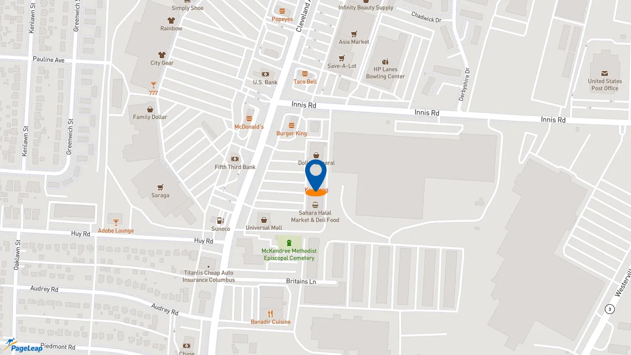 https://pageleap.com map showing location of Pizza Hut in Columbus.