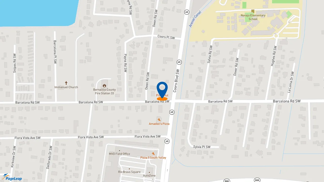 https://pageleap.com map showing location of Pizza Hut in Albuquerque.